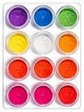 Neon Face Body & Nails Paint Pigment Powder Kit | 12 UV Blacklight Reactive Colors Set