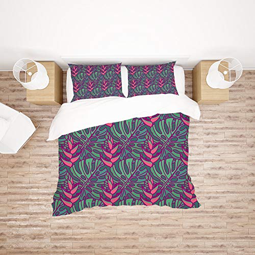 Linge de lit double motif fleurs tropicales vert entretien facile