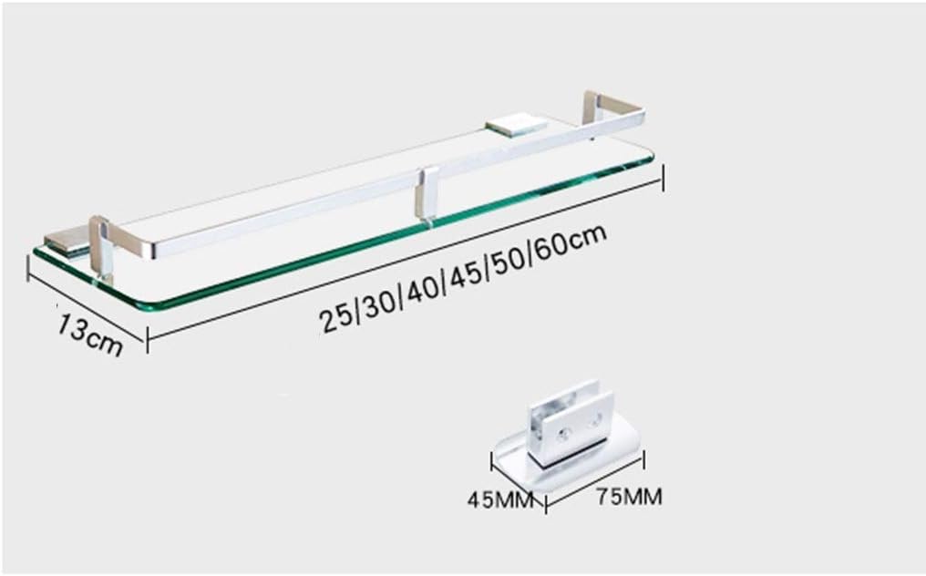 Bathroom Shelf Wall Mounted Rectangular Glass Shelves Space Aluminum 6mm Tempered Glass Multifunction (Size : 60cm) ()