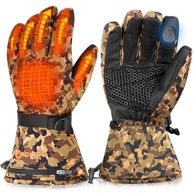 GIOIGOO 7.4V 3200MAH Rechargeable Heated Gloves, 5 Heating Levels Skiing Gloves for Men Women, Windproof Waterproof Electric Thermal Glove for Snowboarding Outdoor Work Fishing Hunting