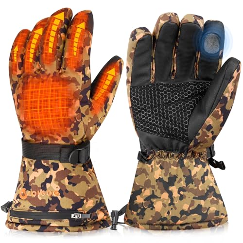 GIOIGOO 7.4V 3200MAH Rechargeable Heated Gloves 5 Heating Levels Skiing Gloves for Men Women Windproof Waterproof Electric Thermal Glove for Snowboarding Outdoor Work Fishing Hunting