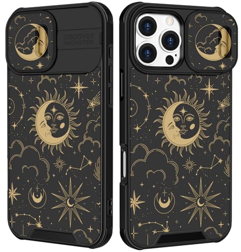 Image of Funermei for iPhone 16 Pro Max Case - Women Girls Cute Phone Cover Girly Pretty Aesthetic Stars Sun Moon Unique Design with Camera Cover Funda for Apple for iPhone 16 Pro Max