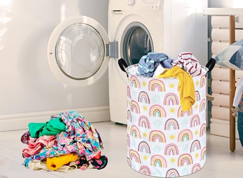 Image of MAIZMZ Kids Rainbow Hamper Laundry Basket Storage Bins Gift Organizer Clothes Toy Box Large Canvas Collapsible Chest for Home /Dorm /Kitchen /Pet /Office /Closet /Shelf /Room Decor