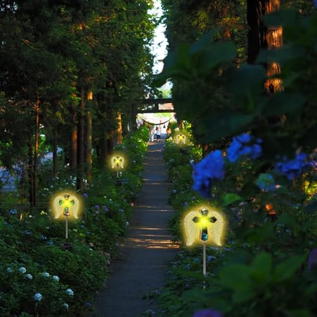 Retisee 4 Pack Cross Angel Wings Solar Lights for Outdoor Memorial Solar Lights for Graves Lighted Sympathy Gifts for Memorial Day Christmas Garden Lawn Porch Yard Patio Waterproof Decor