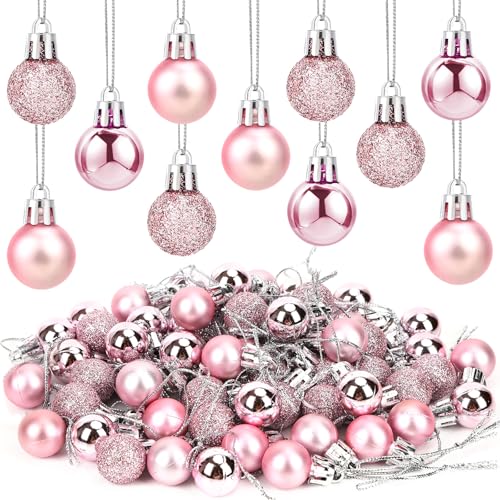 Jansun 60PCS Pink Christmas Mini Balls Ornaments Miniature Xmas Tree