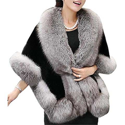 LaoZanA Women's Faux Fur Wrap Shawls Winter Warm Bridal Wedding Party Jacket Coat Grey Black Cover