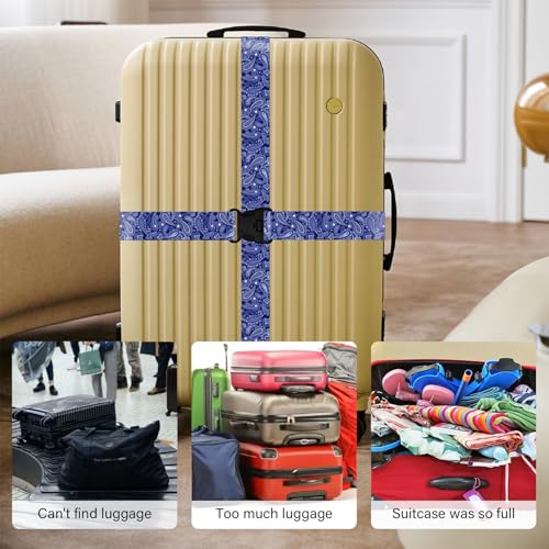 Image of 2 Pack Luggage Straps for Suitcases, Adjustable Travel Belt with Double Lock and Quick Release Buckle, Heavy Duty Nylon Bag Packing Strap, Bright Identifiers Business Travel Accessories-Blue Flowers