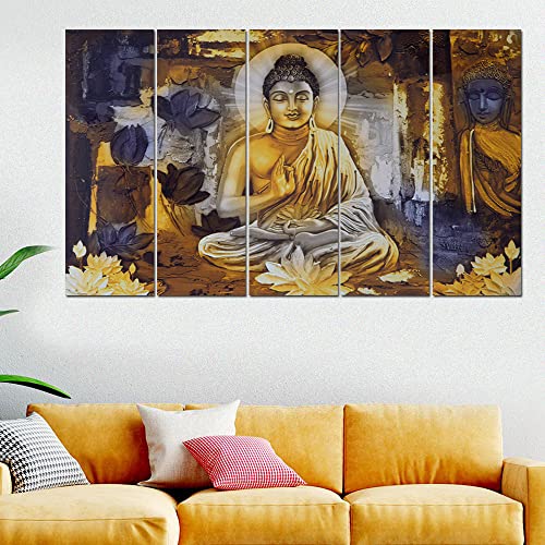Image of Spacter art Lord Buddha Wall Painting for Living Room Big Size - Meditating Gautam Buddha Painting Wall Decor Peaceful Art for Bedroom, Office, Hotels & Gifting - Wooden Framed (30x60 inch) SP238