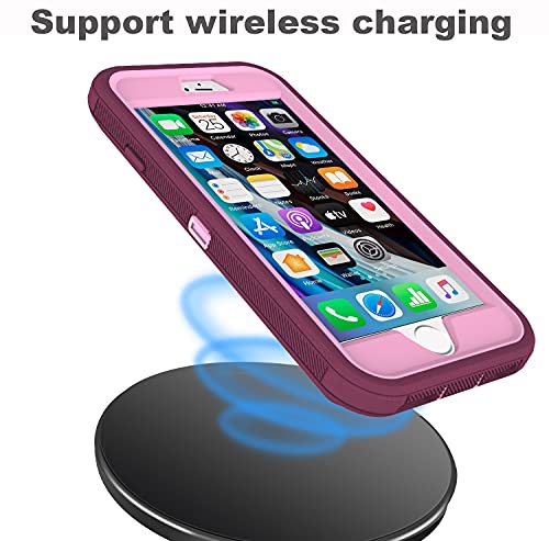Annymall Case Compatible For Iphone 8 & Iphone 7, Heavy Duty [With Kickstand] [Built-In Screen Protector] Tough 4 In1 Rugged Shorkproof Cover For Apple Iphone 7 / Iphone 8 (Burgundy/Pink) #TOP5