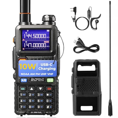 BAOFENG UV-5RM Plus 10W Ham Radio Handheld, UHF VHF Long Range Two Way Radio Walkie Talkie, NOAA FM AM(Airband) Receiver, with Protection Case, 2500mAh Battery USB-C Rechargeable, Chirp Compatible
