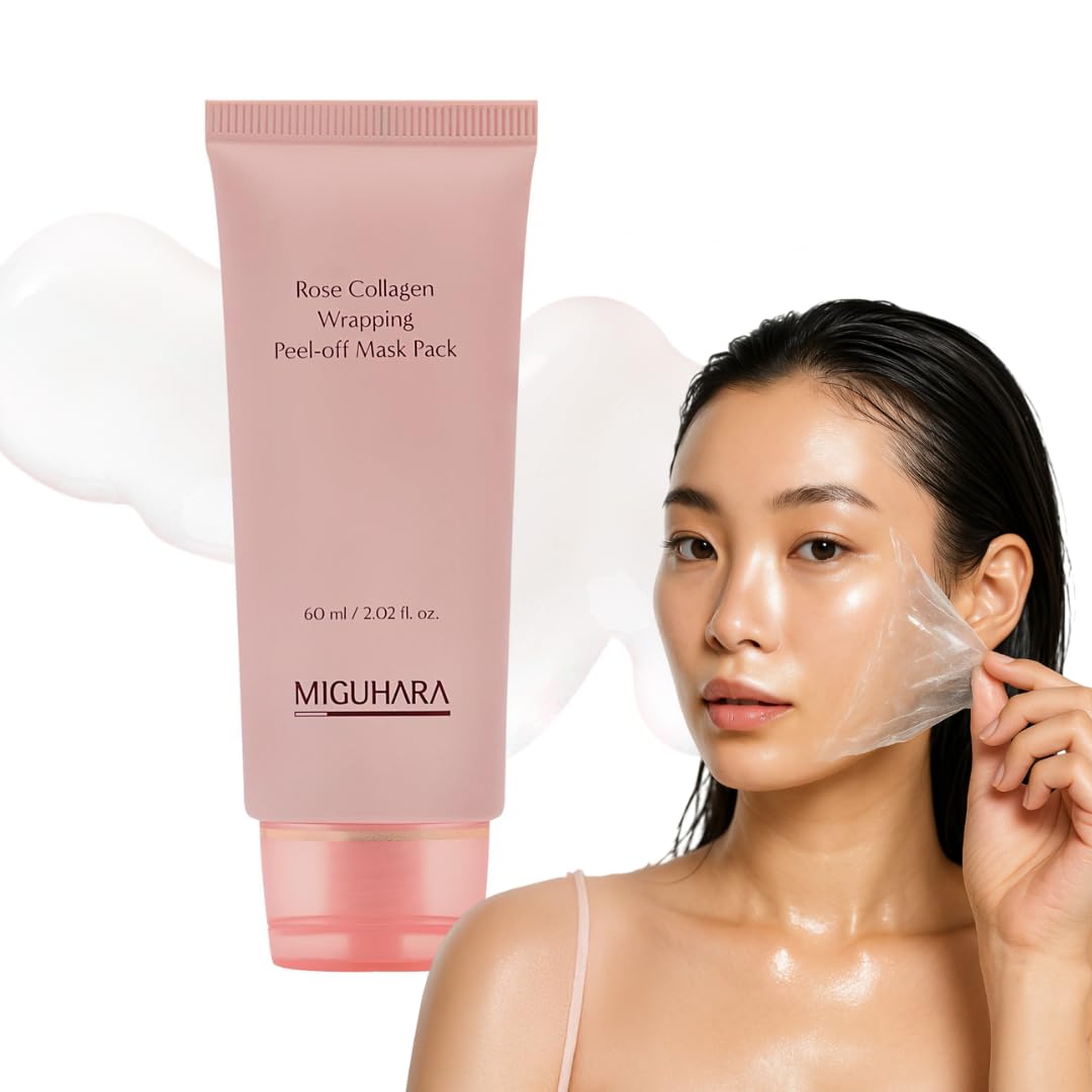 Rose Collagen Wrapping Peel-Off Mask Pack, Facial Mask with Damask Rose Water, Hydrolyzed Collagen & Botanical Fruit Extracts for Hydrated, Glowing Look & Korean Glass Skin (60ml/2.02 fl.oz.) (Pink)