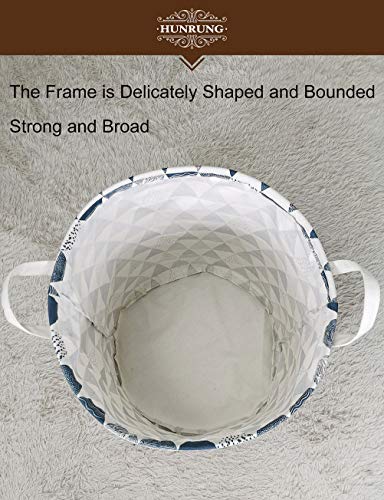HUNRUNG Laundry Hamper,Large Canvas Fabric Lightweight Storage Basket Toy Organizer Dirty Clothes Collapsible Waterproof for College Dorms, Children Bedroom,Bathroom (Blue Triangle)