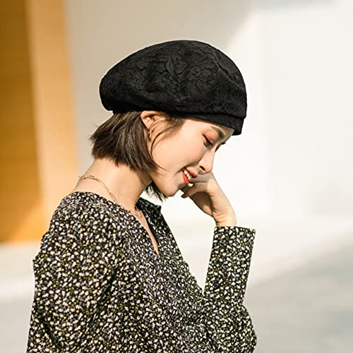 Mulimu Lightweight Beret Hat For Women Hollow Out Crochet Berets French Lace Beret Cap For Autumn Summer (Black) #TOP5