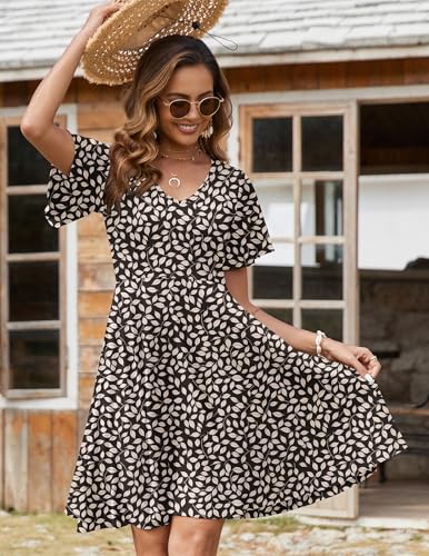 Image of Zeagoo Womens Summer Dress Casual Swing Sundresses Floral Ruffle Short Sleeve Wedding Guest Dress Beach Mini Dress 2026