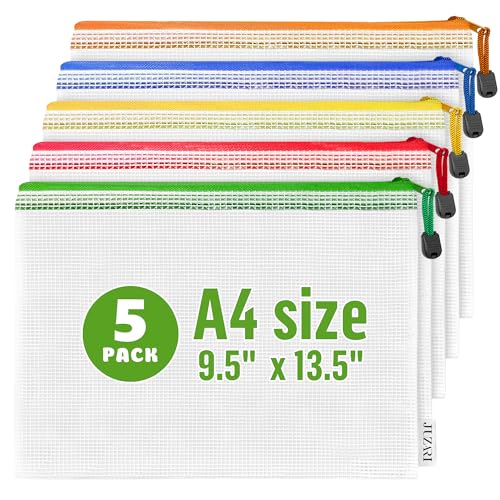 5 Pack Mesh Zipper Pouch Bags A4-13.5x9.5 in Plastic Zipper Pouches for Organizing - Document Bags With Zippers - Letter Size Zippered Pouches - Document Pouch With Zippers