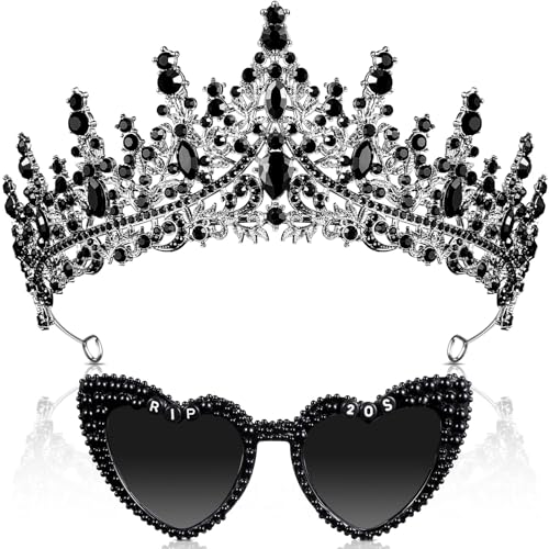 2 Pcs Rip 20s Dirty 30 Birthday Party Decor Accessories for Women, 30th Birthday Crown Tiara and Heart Sunglasses(Rip 20s)