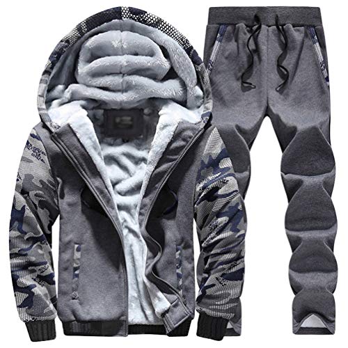TianBin Hombres Invierno Conjuntos 2 Piezas Cremallera Manga Larga Sudaderas con Capucha Chándal Pantalones Deportivos (Oscuro Gris, Asia XL)