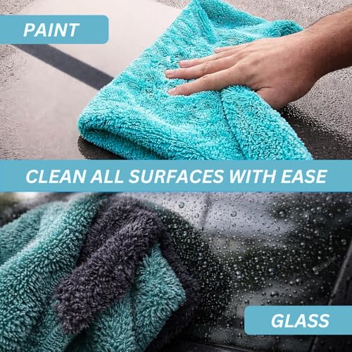 Image of Solitude 1200 GSM Microfiber Car Cleaning Towel 40x60 cm (Aqua Blue+Grey) | Twisted Loop Super Absorbent Edgeless Design with Plush Pile and Lint Free Cloth for Drying and Detailing