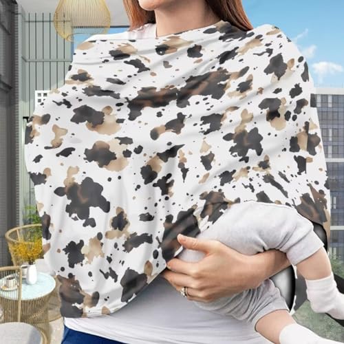 Image of Coldinair Brown Cow Print Baby Car Seat Cover,Soft Breathable Nursing Cover,Multi-use Baby Stroller and Carseat Cover,Breastfeeding Covers