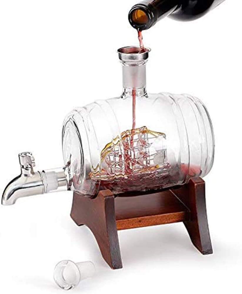 Zestaw karafek do wina, uchwyt na baterie ze stali nierdzewnej, 1000 ml bezołowiowy, dekoracja stołu barowego, ręcznie robione przybory do whisky (czerwony)