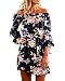SVALIY Women Off Shoulder Ruffles Floral Tunic Casual Party Shift Short Dress Navy M