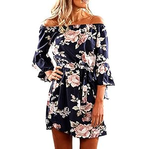 SVALIY-Women-Off-Shoulder-Ruffles-Floral-Tunic-Casual-Party-Shift-Short-Dress SVALIY Women Off Shoulder Ruffles Floral Tunic Casual Party Shift Short Dress (M, Navy)