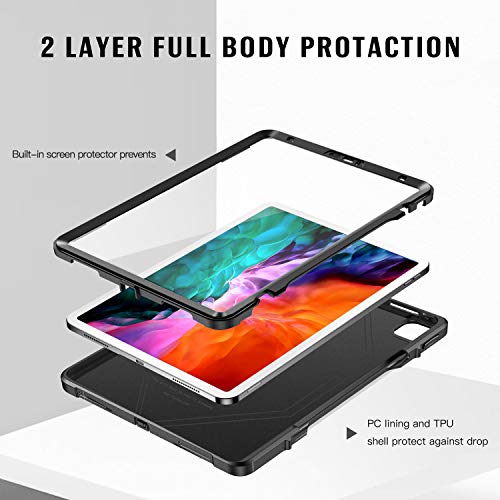 Ztotopcase For Ipad Pro 4Th Generation 12.9 Inch 2020,Built-In Screen Protector,Dual Layer Shockproof Full Body Protective Case With Kickstand And Pencil Holder For Ipad Pro 12.9" 4Th Gen, Black #TOP3