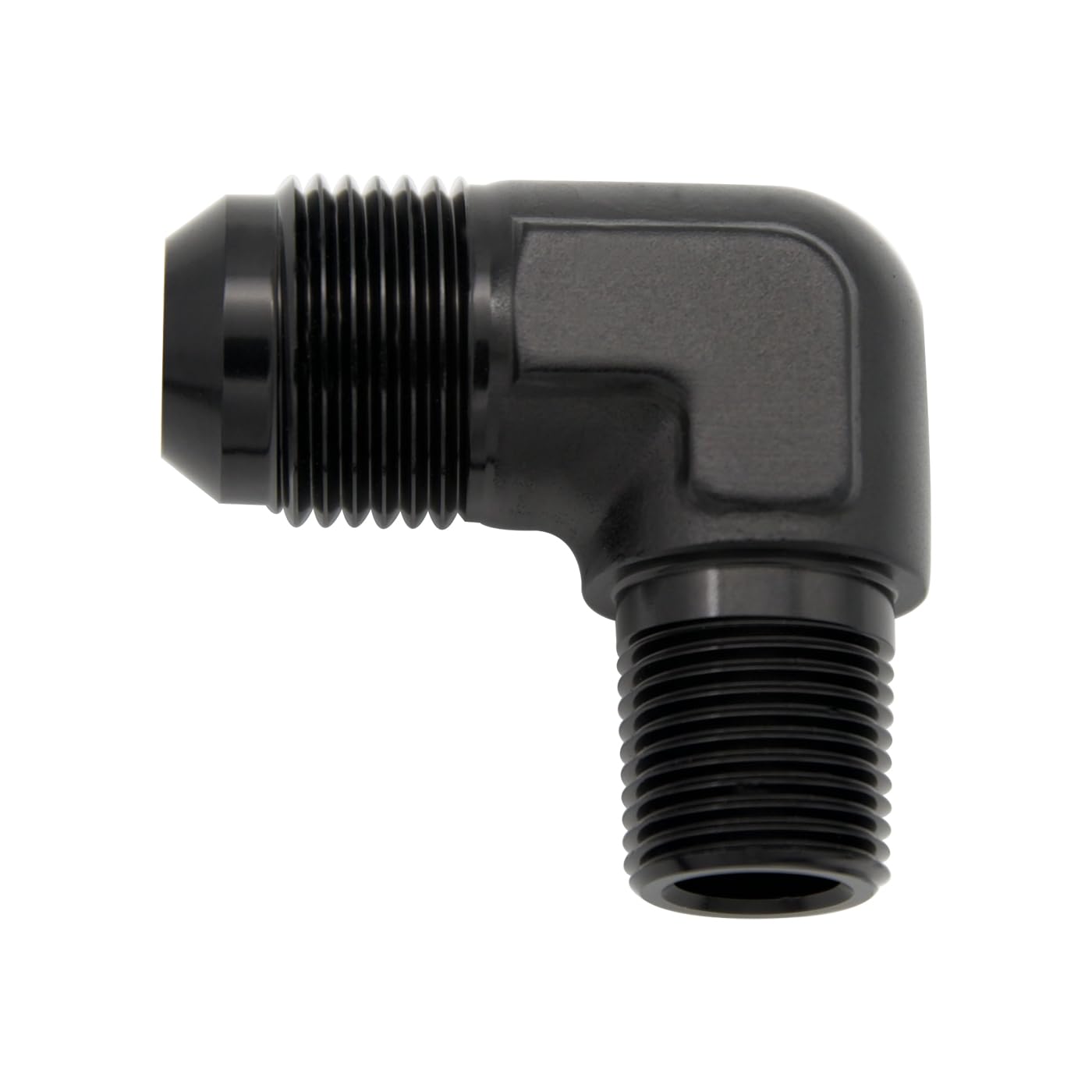 Conector AN10 codo 90 grados de aluminio negro macho a 3/8 NPT para espacios estrechos