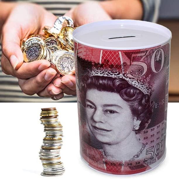 Vintage Money savings Tin Box | CashBox | LockBox | MoneyBox Notes Design safes Tinplate Multi Color For Kid & Adults Can Printed Bank Note £50 Size Large Jumbo (Large, £50)