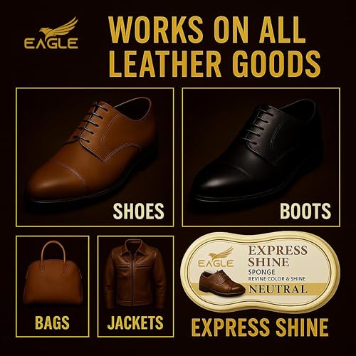 Eagle Neutral Shoe Shine Sponge – Instant Shine Sponge for Leather Shoes & Boots | Quick Shoe Polisher & Leather Shine Applicator with 2 Cleaning Wipes | No Buffing Needed