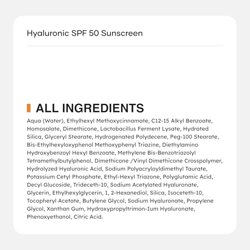 Image of Hyaluronic SPF 50 Sunscreen with Advanced UV Filters | Broad Spectrum Sun, UVA, UVB, Blue Light Protection, SPF 50 & PA++++, 50 g (Pack of 2)