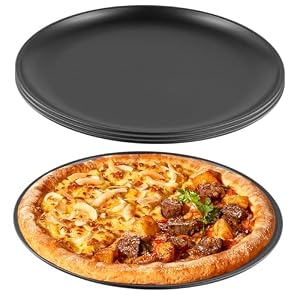 10 Inch Pizza Pans Set of 4, Stainless Steel Non Stick Round Baking Tray, Oven Pizza Trays for Baking Roasting Serving, Black