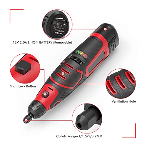 12V Rotary Tool, Cordless Power Rotary Tools Kit With 74 Pcs Accessories, 6 Variable Speed 5000-25000Rpm, 2000Mah Battery, For Cutting Sanding Carving Drilling Engraving Cleaning Sharpening Diy #TOP1