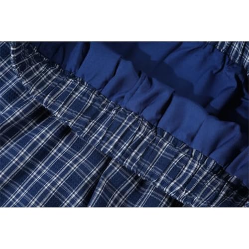 Women Spliced Plaid Skirt Vintage Loose Elastic Waist A Line Folds Fashion Long Skirts3