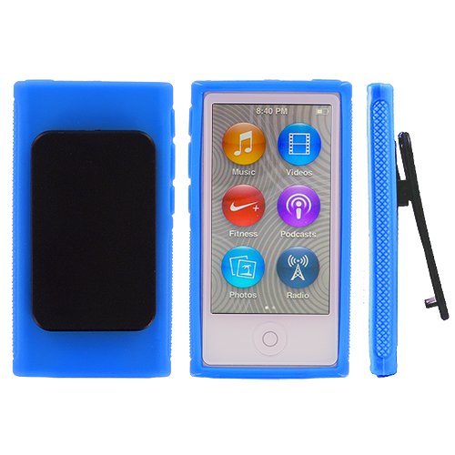 ANiceSeller Color TPU Rubber Skin Case Cover with Belt Clip for iPod Nano 7th Gen 7 7G (TM) (Blue)