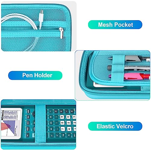 Bovke Hard Calculator Case For Texas Instruments Ti-84 Plus Ce Color Graphing Calculator/Ti-84 Plus/Ti-83 Plus Ce, Extra Zipped Pocket For Usb Cables, Charger, Manual And More, Turquoise #TOP2