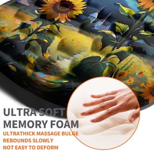 Image of Ergonomic Joint Wrist Support Mouse Pad with Memory Foam Cushion Massage Bump, Carpal Tunnel Pain Relief Mousepad Slope Design for Wrist Rest, 11.8x7.9 in, Sunflower