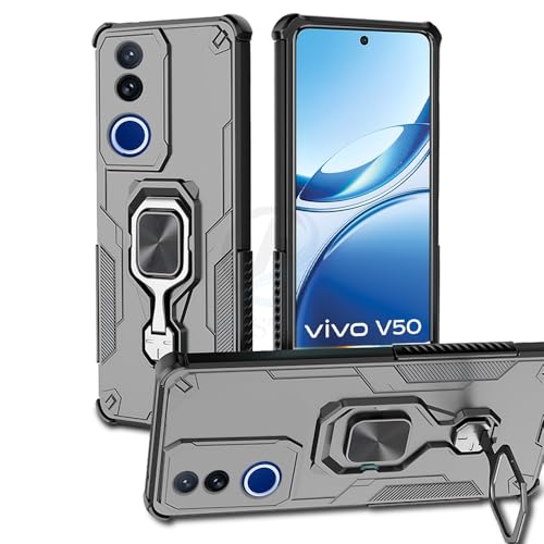 Image of AESTMO Armor Back Cover for Vivo V50 / V50E / T4R / iQOO Z10R 5G | Ring Holder & Kickstand & Camera Protection in-Built | 360 Degree Protection Back Case Cover (Black)