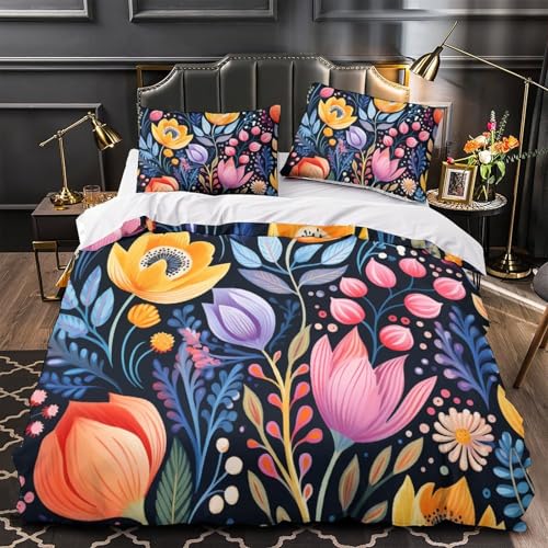 Housse de couette impression 3D fleurs parure de lit microfibre 260x220cm ado - 4