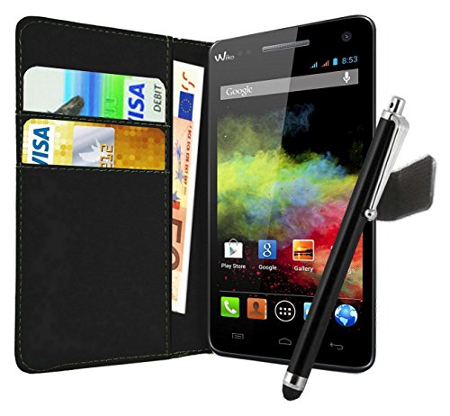 Housse Etui Coque Portefeuille en Cuir Noir WIKO RIDGE 4G + STYLET.