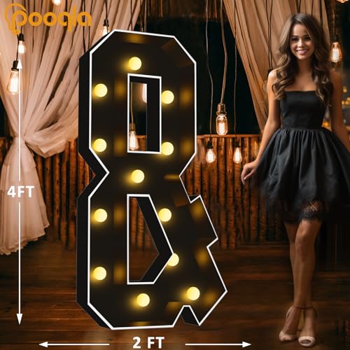 Image of Pooqla 4FT Marquee Light Up Letters, Black Large Letter & Party Decorations | LED Marquee Letters 4 Feet Tall, Black Giant Mosaic Letters Gift for Boys Men Birthday Anniversary Wedding Decoration
