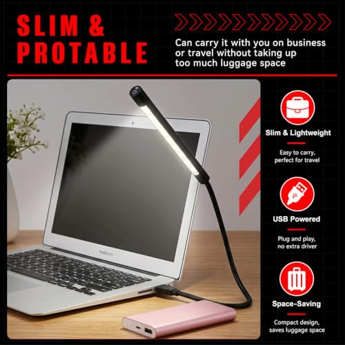 Image of ELEPHANTBOAT 45cm USB LED Bar Light with Flexible Aluminum Alloy Gooseneck, Dimmable Touch Control Desk Lamp, Plug and Play Adjustable Reading Light for Office Study Keyboard and Bedside Use