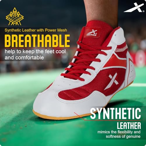 Image of Vector X Razor-2.0 Kabaddi Shoes for Mens, Boys & Girls /Sports and Athletic Footwear with Synthetic Leather with Breathable Mesh Upper /Crepe Rubber Sole (Red-White)
