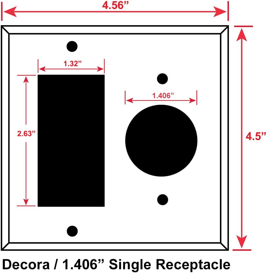 2 Gang Combination METAL Wall Plate - (1) Decorator - GFCI - Rocker with (1) 1.406" Single Simplex Receptacle - Light Switch Plate Cover, Steel Painted White, UL Listed, 4.5" x 4.5" - Made in USA