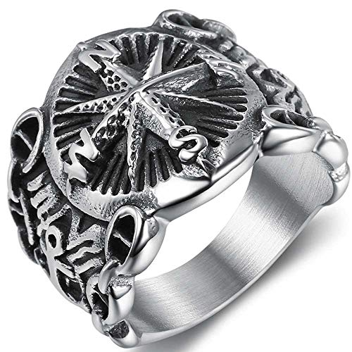 Retro Vintage Stainless Steel Compass Pirates Sailor Biker Cocktail Party Ring (Silver, 14)