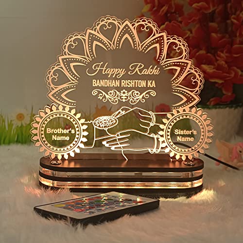 Image of lampees Raksha Bandhan 3D LED Lamp - Acrylic Night Light for Brother & Sister - Unique Rakhi Gift for Bhaiya, Bhabhi & Siblings with Multicolor Light