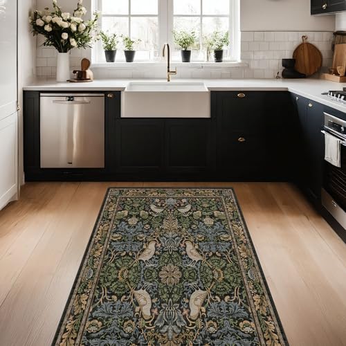 Image of Large Entryway Rugs Indoor - 3x5 Washable Rugs for Kitchen Bedroom Beside Bed Door Mat Indoor Entrance with Moody Woodland Flowers, Non Slip Stain Resistant Low Pile