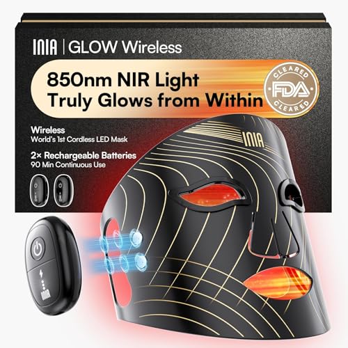 INIA Red Light Therapy Mask for Face, Glow Wireless LED Face Mask Light Therapy with Near-Infrared...