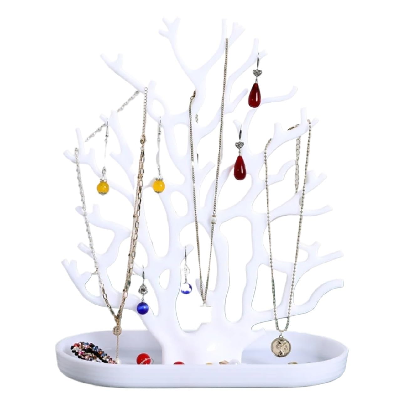 Zymjzbetic Jewellery Tree Coral Design Jewelry Storage Hanger Black plastic Organizer Stand Vertical Organization(White)