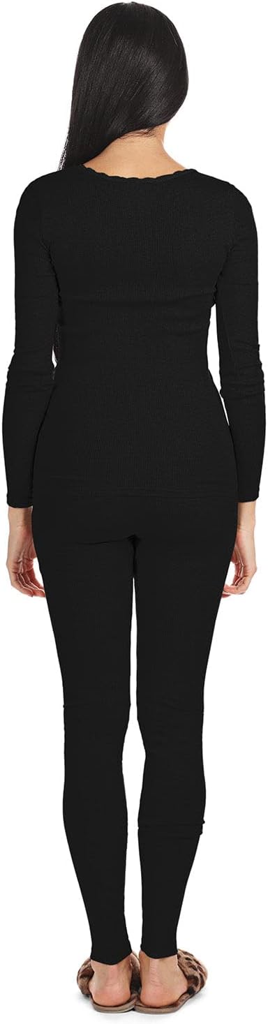 MeMoi Women's Organic Cotton Seamless Rib Lace Long Sleeve Top